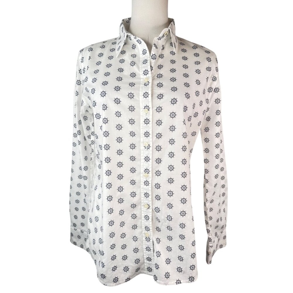 Banana Republic S White Nautical Print Soft Wash Shirt 100% Cotton